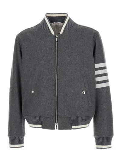 Thom Browne Knit Rib Blouson Jacket In Engineered 4 Bar Melton In Med Grey