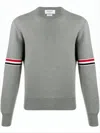 Thom Browne Knit Sweater With Rwb Striped Arm Bands And Fitted Silhouette In Gray