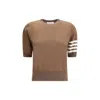 Thom Browne 4-bar Short Sleeve Wool Blend Sweater In Brown