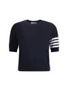 Thom Browne Short-sleeve Crewneck Sweater With Four-bar Detail In Gray