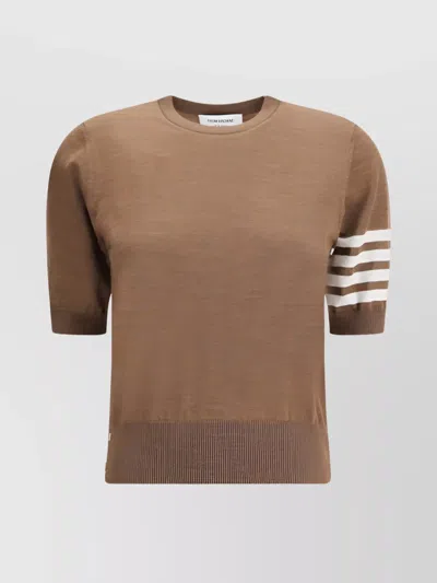 Thom Browne Knit T-shirt Iconic Bands In Brown