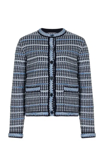 Thom Browne Blue Crewneck Cardigan In Navy