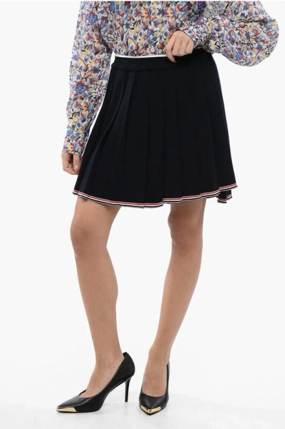 Thom Browne Knitted Accordion Miniskirt With Elastic Waistband In Black