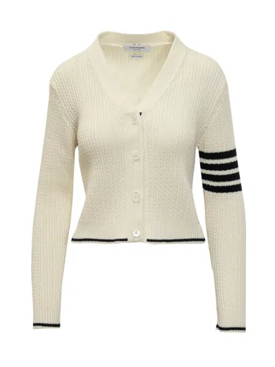 Thom Browne Knitted Cardigan With Striped Details In White