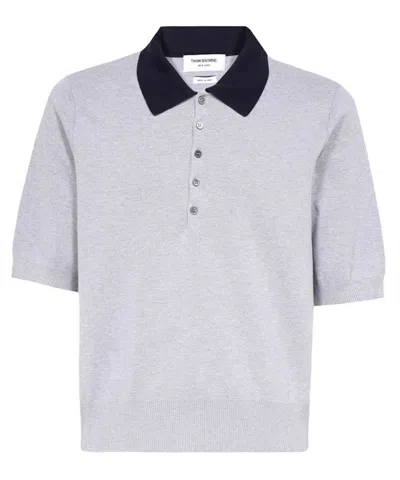 Thom Browne Knitted Cotton Polo Shirt In Gray