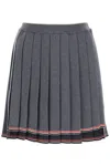 Thom Browne Rwb-trimmed Pleated Miniskirt In Grey