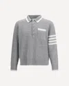 Thom Browne Grey Polo Shirt With 4-bar Detail On The Sleeve In Wool And Silk Blend Man In Gray