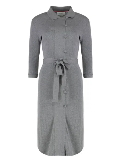 Thom Browne Knitted Shirt-collar Dress In Gray