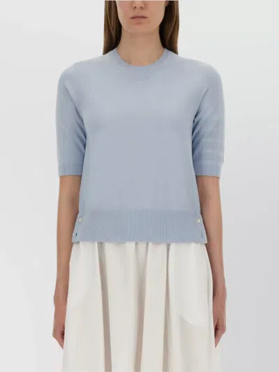 Thom Browne Knitted T-shirt Featuring 4-bar Detail In Blue