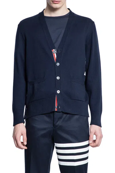 Thom Browne V-neck Silk Cardigan In Blue