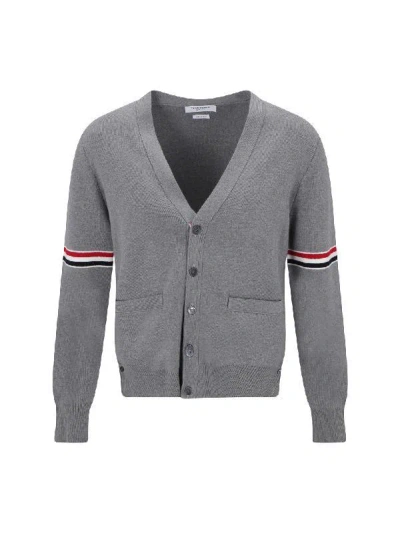 Thom Browne Milano Stitch V Neck Cardigan With Rwb Stripe In Cotton In Multicolor