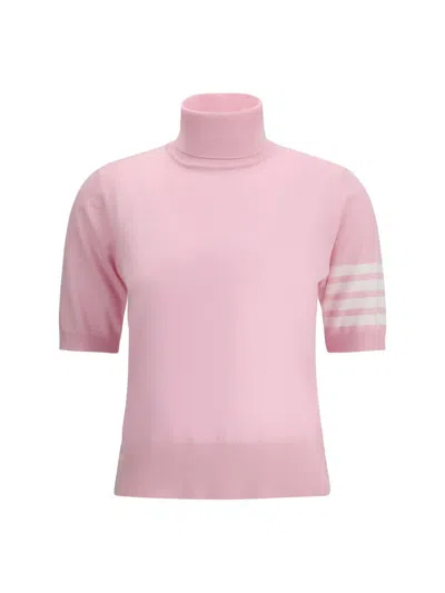 Thom Browne Striped Detail Wool Turtleneck Sweater In Pink