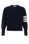 Thom Browne Cashmere Crew Neck Sweater With Striped Sleeve In Blue