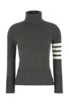 Thom Browne Cashmere Sweater With Buttoned Turtleneck And Ribbed Cuffs In Gray
