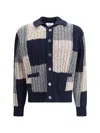 Thom Browne Patchwork Cable Knit Intarsia Cardigan In Multi