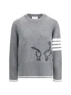 Thom Browne Geese Intarsia Boxy Virgin Wool Crewneck Sweater In Gray