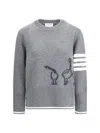 Thom Browne Geese Intarsia Boxy Virgin Wool Crewneck Sweater In Gray