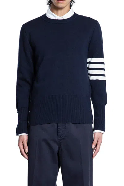 Thom Browne Men's Striped-sleeve Cashmere Sweater In Blue