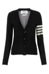 Thom Browne Ladies Navy Cashmere 4-bar Classic V-neck Cardigan In Black