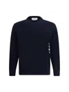 Thom Browne Iconic Bands Sweater With Side Slits In Blue