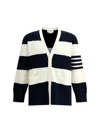 Thom Browne Iconic Bands Striped Cotton Cardigan In Blue