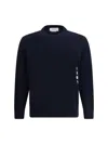 Thom Browne Iconic Bands Sweater With Side Slits In Blue