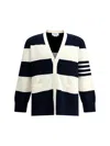 Thom Browne Iconic Bands Striped Cotton Cardigan In Blue