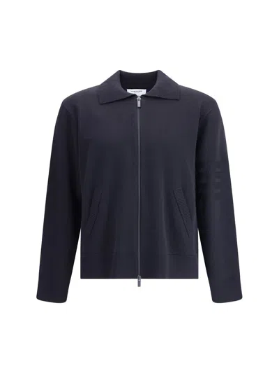 Thom Browne Double Face Full Zip Up Cardigan In Meri In Blue