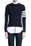 Thom Browne Four-bar Ribbed Sweater In Blue