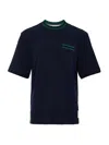 Thom Browne Knit Cotton T-shirt With Tricolor Detail In Blue