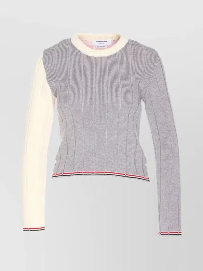Thom Browne Knitwear Crew Neck Ribbed Texture Pullover In Gray