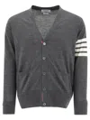 Thom Browne Men Cardigan With Inlay 4bar In Gray