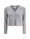 Thom Browne Ladder Full Needle Rib Stitch V Neck Car In Multi