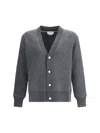 Thom Browne Gray Wool Fleece Oversized V Neck Cardigan In Gray