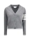 Thom Browne Virgin Wool Cardigan With Embrodery Geese In Gray