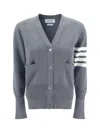 Thom Browne V-neck Grey Virgin Wool Cardigan In Gray
