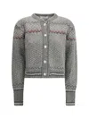 Thom Browne Embroidered Wool Blend Cardigan In Gray