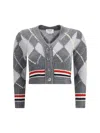 Thom Browne Argyle Intarsia Shrunken Virgin Wool Blend Cardigan In Gray