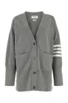 Thom Browne V-neck Cardigan With Button-down Front And Tricolor Detail In Gray