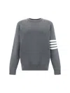 Thom Browne Long-sleeve Grey Cotton T-shirt With Signature Stripes In Grey