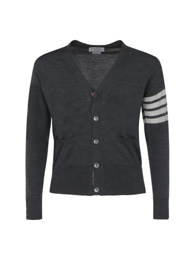 Thom Browne 4-bar Striped Knit Cardigan In Gray
