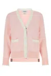 Thom Browne Cotton Cardigan With Contrast Trim And Ruffle Detailing In Pink