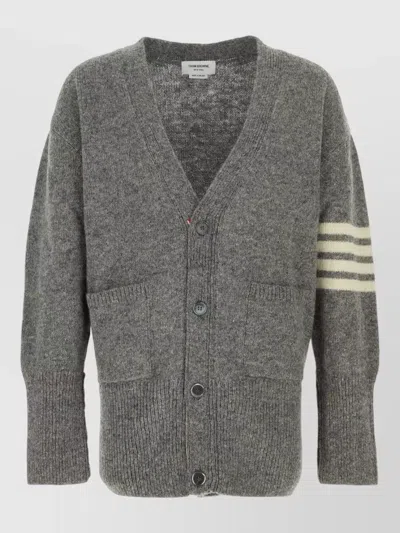 Thom Browne Knitwear V Neck Sweater Striped Sleeves In Gray