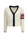 Thom Browne Textured Knit Cardigan Featuring Contrast Trim In White