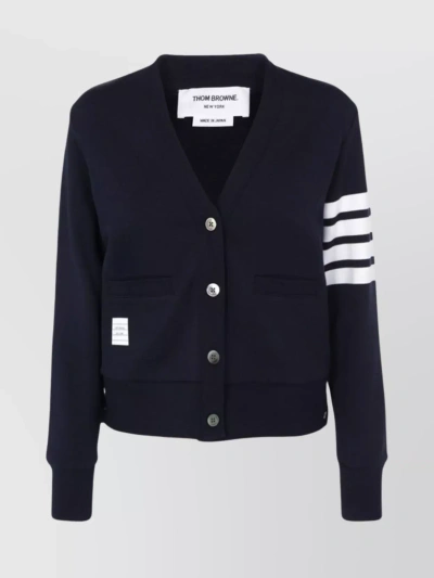 Thom Browne Knitwear With Ribbed Hem And Striped Sleeve In Black