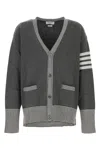 Thom Browne Thome Browne Hector Icon Intarsia V Neck Cardigan In Gray