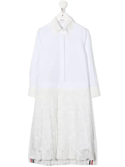 Thom Browne Babies' Lace-detail Shirt Dress In White