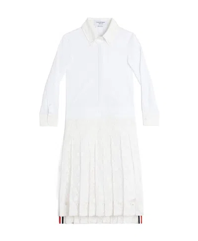 Thom Browne Lace-detail Shirt Dress In White