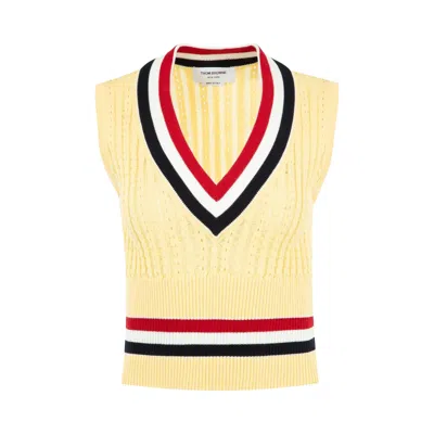 Pre-owned Thom Browne Ladder Cable Shrunken V Neck Pullover Vest 'light Yellow' | Women's Size 40
