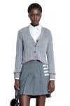 Thom Browne Ladder Full Needle Rib Stitch V Neck Car In Gray